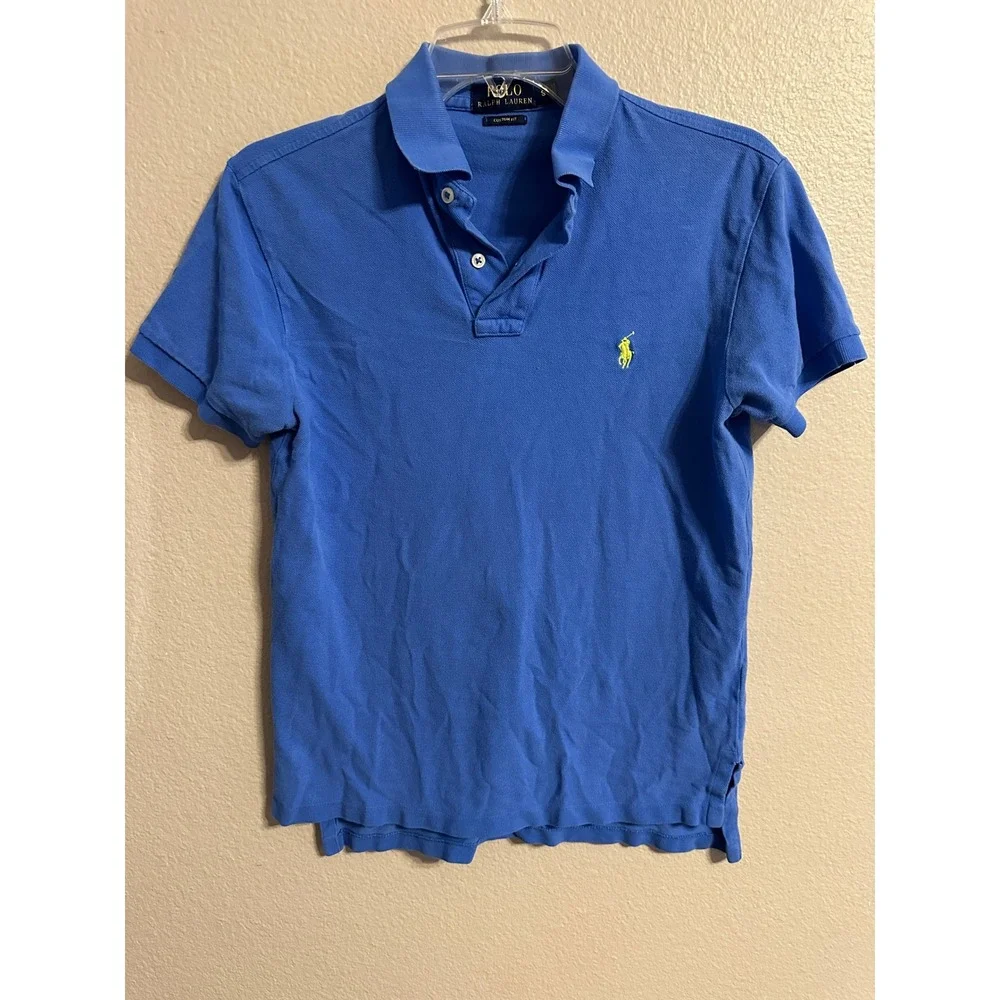 Polo Ralph Lauren‎ Mens Custom Fit Blue Polo Shirt Pony Logo Short Sleeve